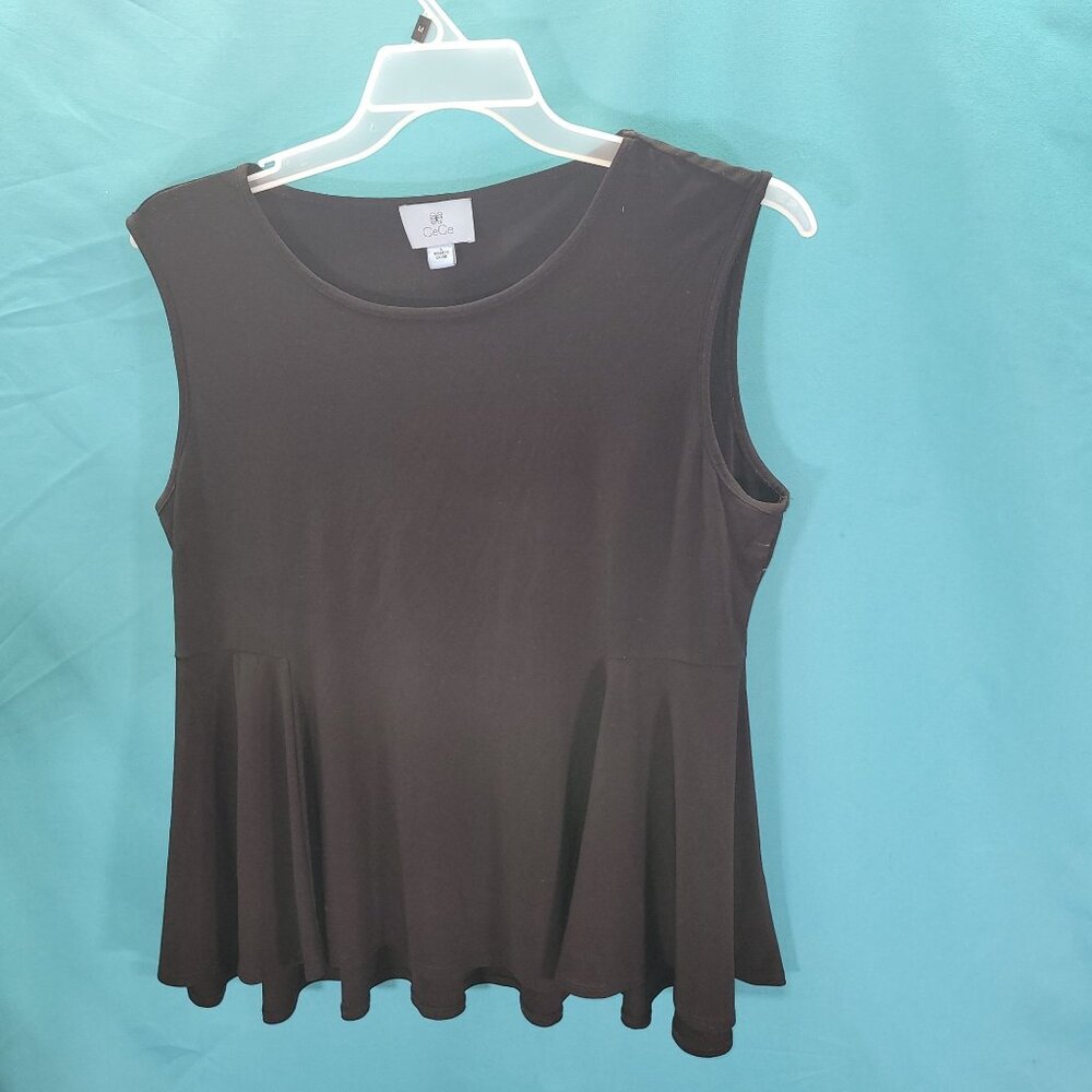 CeCe Womens Sleeveless Black Tunic Top L